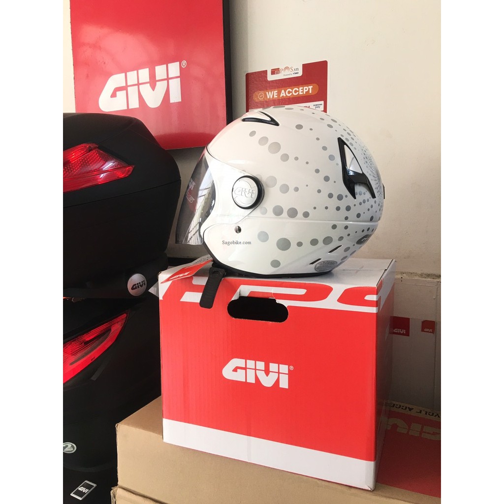 Mũ bảo hiểm 3/4 Givi mã V10.1 Dot White (Helmet GIVI Dot H-Visibility mã V10.1 Arrow Solid White)