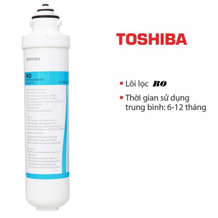 [Mã ELMALL300K giảm 5% đơn 500K] Lõi lọc Toshiba số 3 F-1643-RO máy lọc nước nóng lạnh RO Toshiba TWP-W1643SV(W)