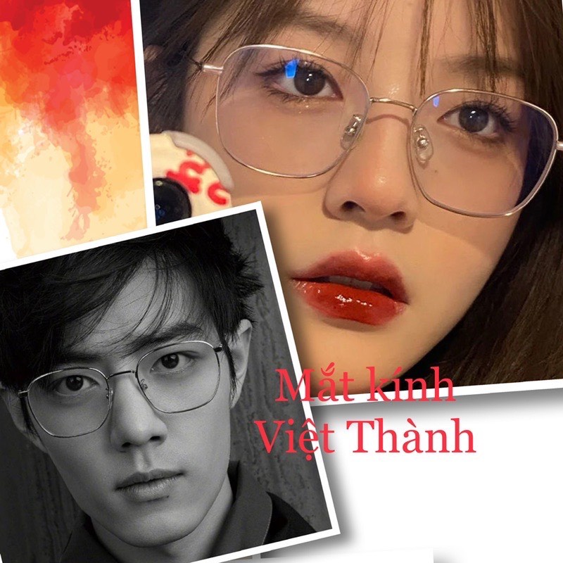 B2M14 gọng kính cận kim loại vuông cho nam nữ siêu mảnh chống anh sáng xanh từ máy tính điện thoại