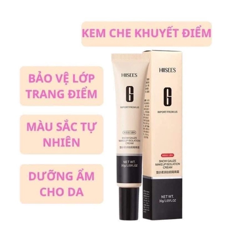 Kem Lót Nền Che Khuyết Điểm Hiisees 30g Chính Hãng chất kem siêu mướt độ che phủ cao Nội Địa Trung Gia dụng Hồng quế