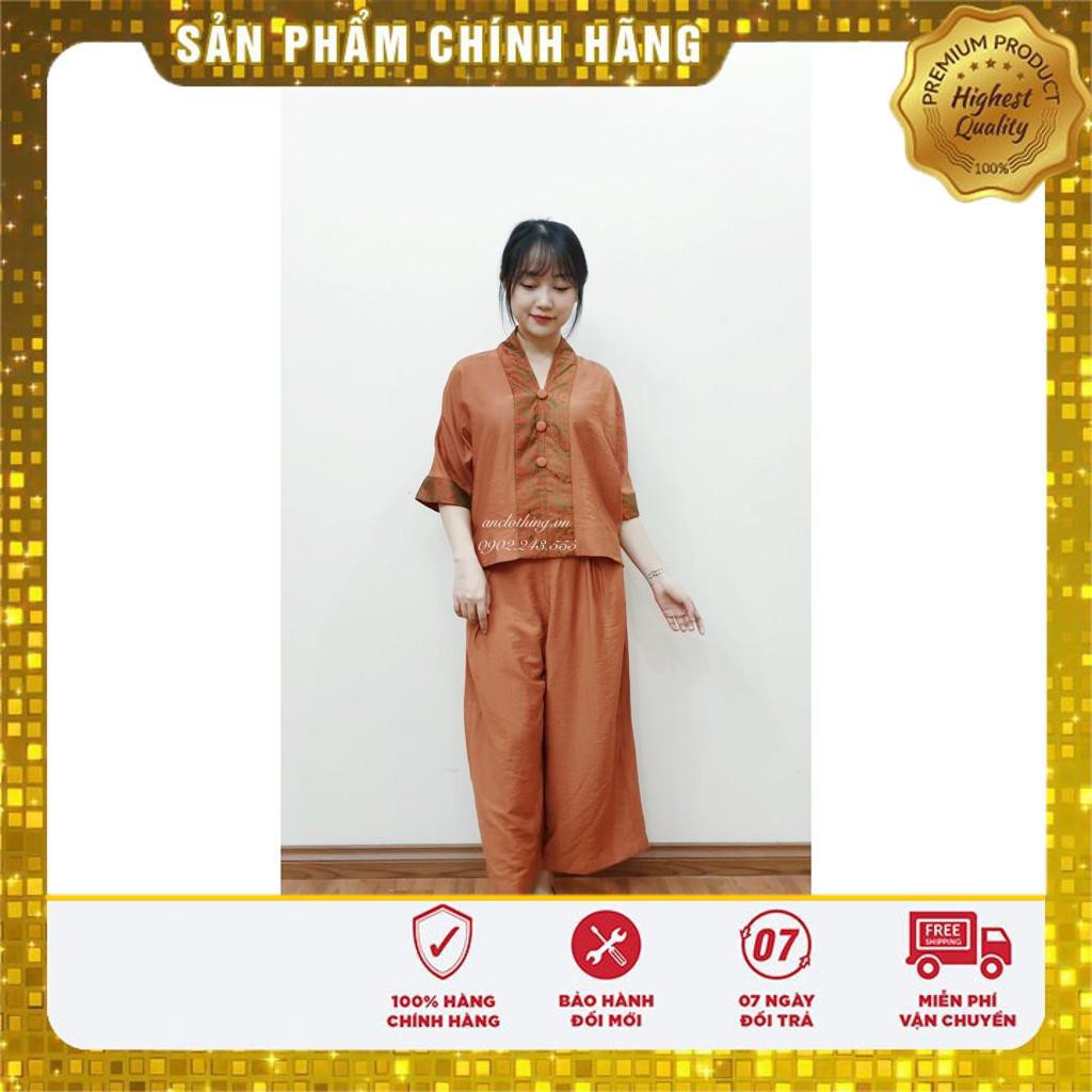 🍑🍑🍑Quần Áo Đi Chùa Pháp Phục Phật Tử nữ cao cấp hàng thiết kế An252 Nâu Đồng - chất liệu đũi phối tơ tằm tự nhiên