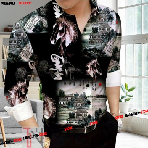 Áo Sơ Mi Nam Tay Dài HọaTiết 3D-MSA18- chất liệu lụa Twill mềm mịn Chống Nhăn