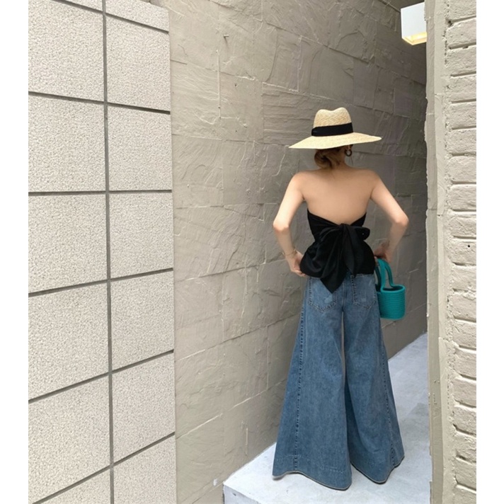 Set áo ống + quần jeans loe