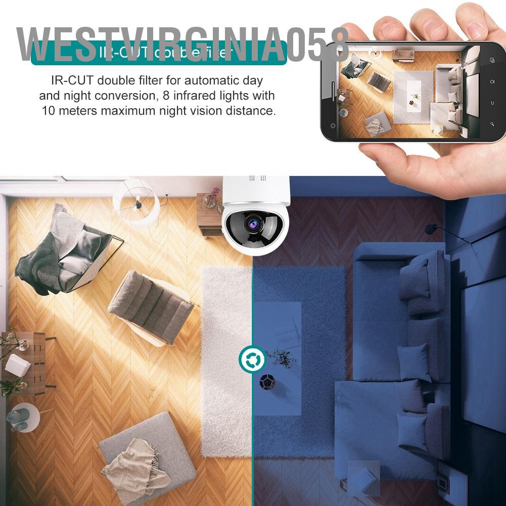 Có thể bán buôn Không dây Mini PTZ 1080P HD WiFi Bảo mật Camera IP IR Màn hình an toàn Thẻ nhớ Màu trắng Westvirginia058 Hàng giao ngay
