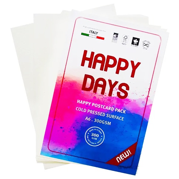 Bộ 10 Tờ Giấy Vẽ Postcard Happy A6 300gsm