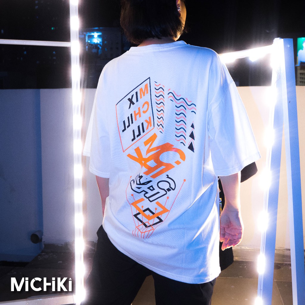 Áo thun tay lỡ Michiki phông unisex nam nữ Cotton oversize form rộng phản quang - Hàng thiết kế cao cấp (45kg - 110kg)