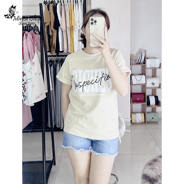Áo thun nữ, áo phông in hình dáng vừa, tay bận gấu hàng loại đẹp Minxu Shop mã AO94