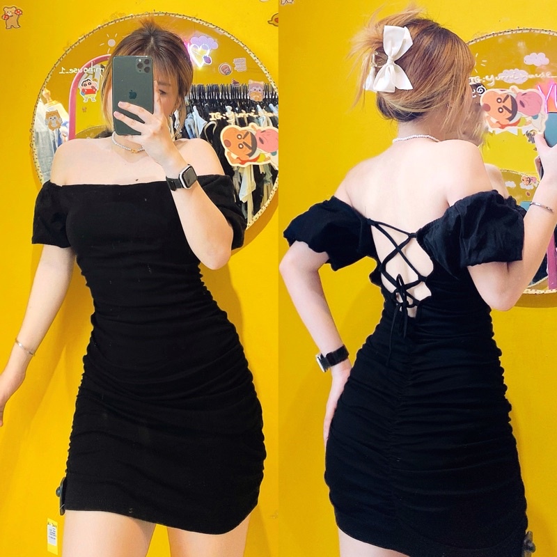 Đầm body nhún dây đan chéo lưng [FREESHIP]🦋 Đầm Ôm Body Chéo Lưng Chất Borzip Siêu Đẹp (ẢNH THẬT SHOP)