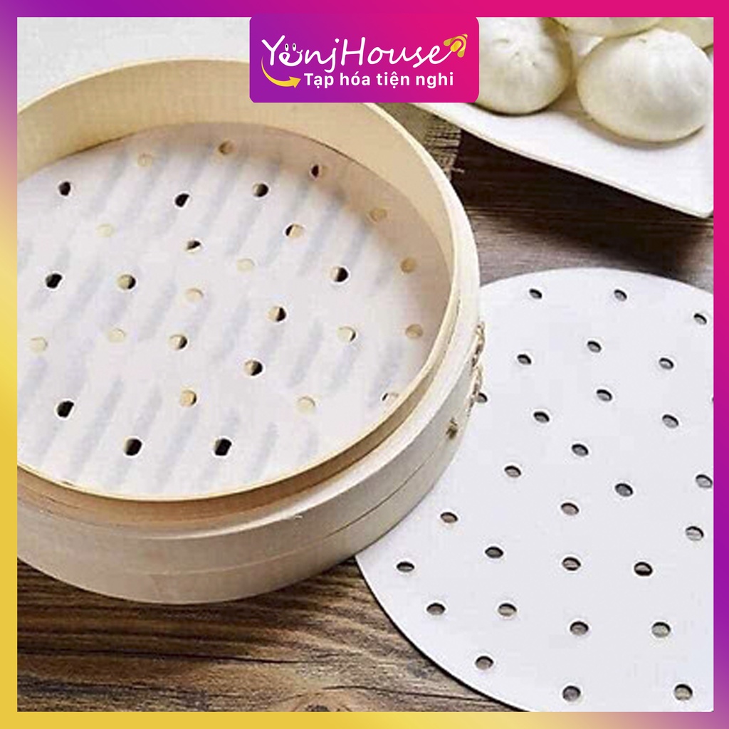 SET 100 TỜ GIẤY NẾN ĐỤC LỖ SIZE 23CM, GIẤY NẾN TRÒN LÓT XỬNG HẤP, NỒI CHIÊN KHÔNG DẦU, HẤP BÁNH BAO - YENJHOUSE