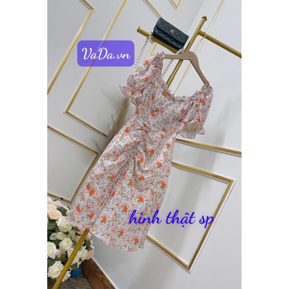 Đầm in Hoa 3D Cổ vuông Tay Phồng Kiểu Dáng Retro Pháp Dễ Thương Thời Trang VADA Đ42 -KLH)(