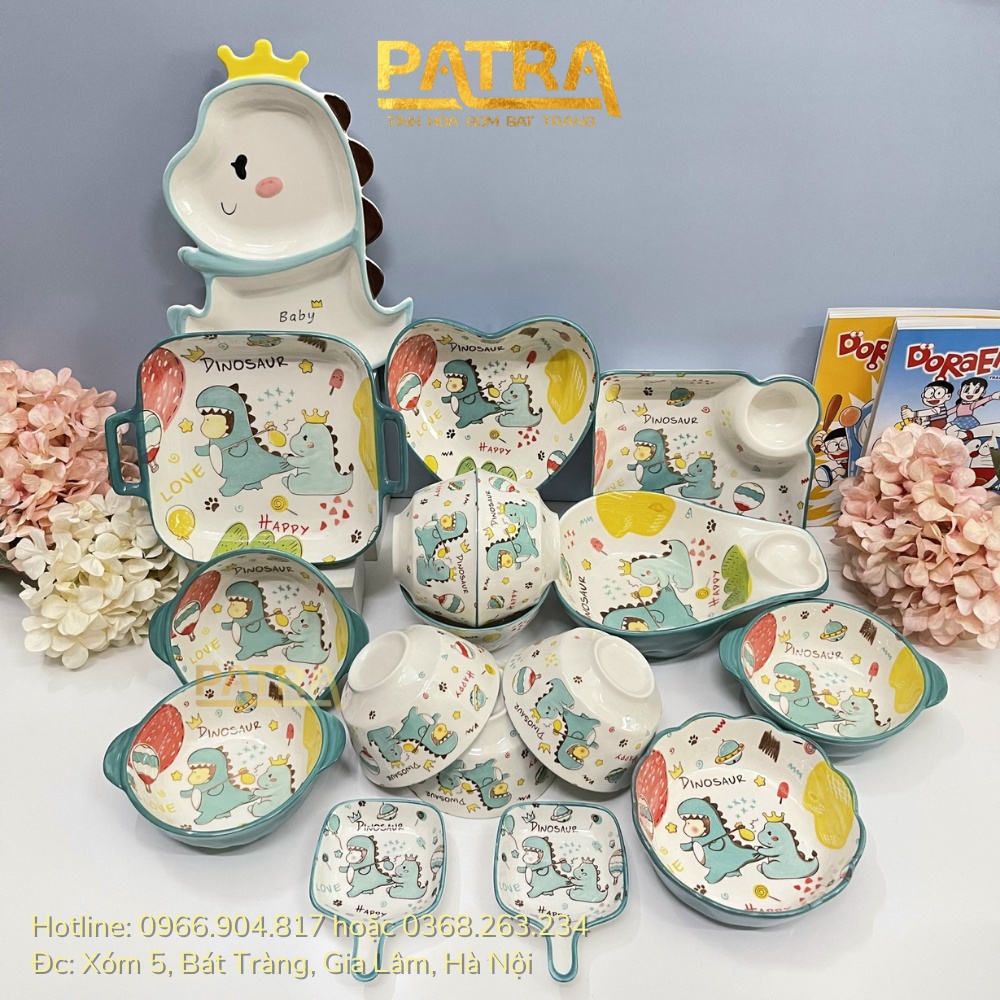 Bộ bát đĩa sứ hình khủng long siêu dễ thương cho bé - chén đĩa cute cho cả gia đình