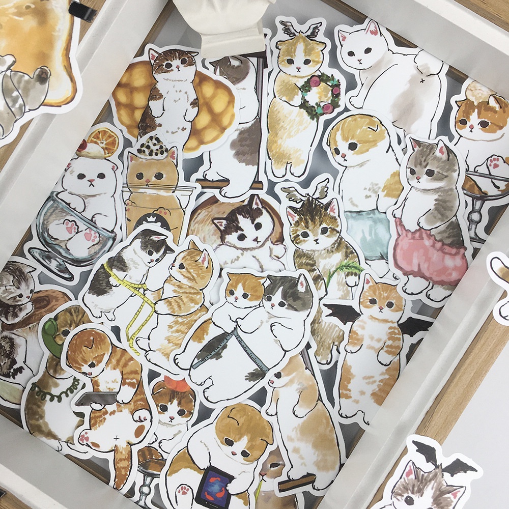 Sticker hình dán mèo cute kitten pastel dễ thương boss và sen pastel trang trí mũ bảo hiểm Laptop journal sổ tay