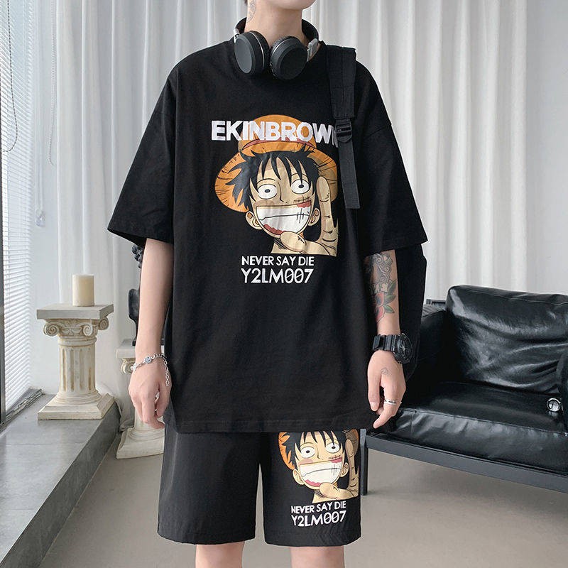 Summer In Anime Thể thao Set Men Tide Mã lớn Tay áo ngắn Áo thun Quần short Quần short nam phù hợp
