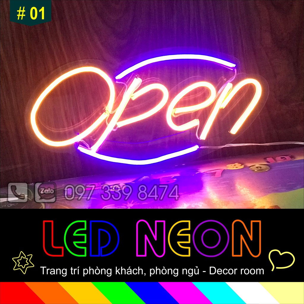 Đèn Led Neon trang trí - Mẫu chữ OPEN