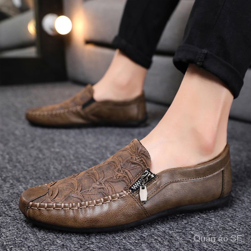 【Quần áo SF】Spring New Men's Shoes Korean Style Tods Social Green Leather Shoes Men's Loafers Breathable Casual Shoes Fashion Shoes