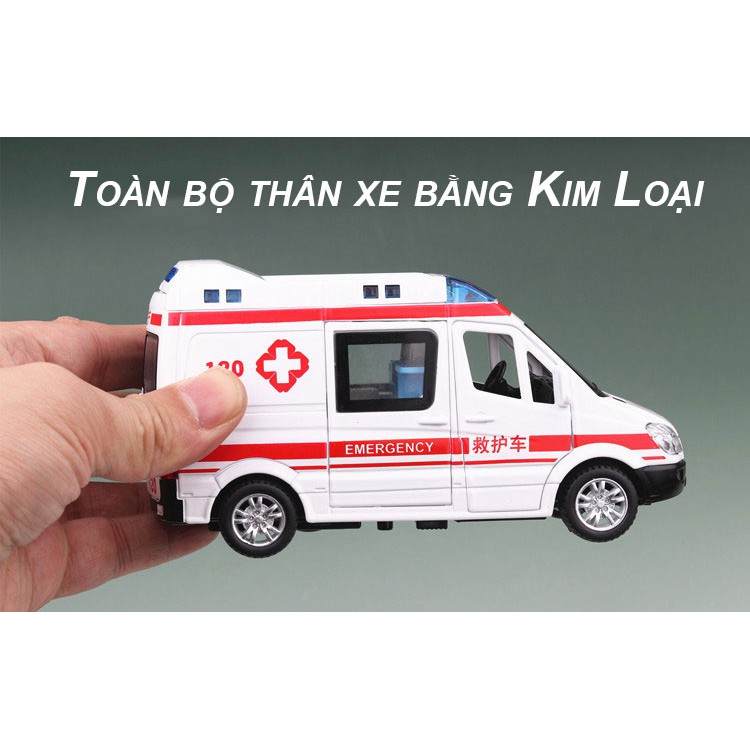 MÔ HÌNH XE Cứu thương bằng Kim Loại tỷ lệ 1:32, Xe Ô TÔ  đồ chơi mở được cửa, có còi hú và đèn cho bé