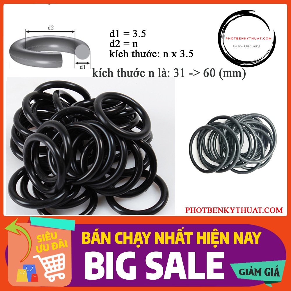 Ron cao su dày 3.5mm loại mềm, kích thước n là 31 -> 60 mm