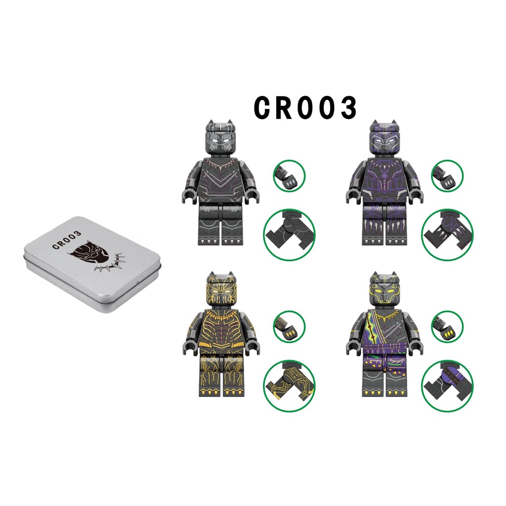 COMBO 4 Minifigures Marvel Nhân Vật Siêu Anh Hùng Báo Đen Black Panther CR003 Kèm Hộp Sắt - Đồ Chơi Lắp Ráp Mini