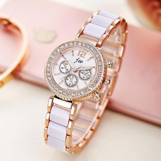 Đồng hồ nữ JW dây giả đá sứ viền mạ vàng thời trang SP713