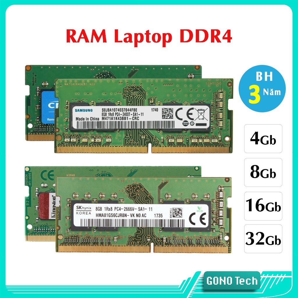 RAM Laptop DDR4 4Gb 8Gb 16Gb bus 2133 2400 2666 3200MHz Samsung SKhynix Crucial Micron Kingston