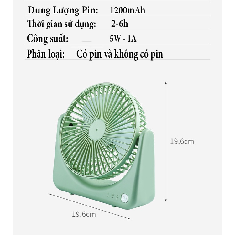 Quạt Để Bàn, Quạt Tích Điện Xoay Linh Hoạt 360 độ Cổng Sạc USB tiện lợi Q1