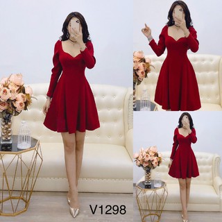 Đầm umi đỏ tay dài V1298 thời thượng Hanfashion kèm ảnh thật