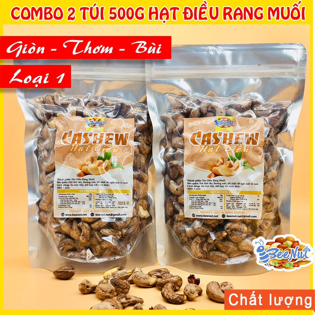 Hạt điều rang muối Bình Phước (1KG) (Combo 2 phần 500g) Hột điều lụa rang loại 1 Hạt dinh dưỡng Đồ ăn vặt Healthy BeeNut