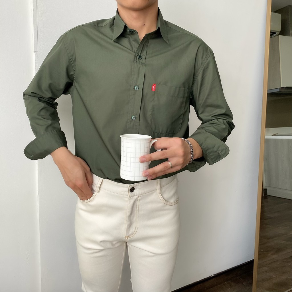 Áo sơ mi nam dài tay trơn đen, trắng, xanh RYAN cổ basic form rộng Hàn Quốc  chất sơ mi cotton cao cấp - Benn shirt