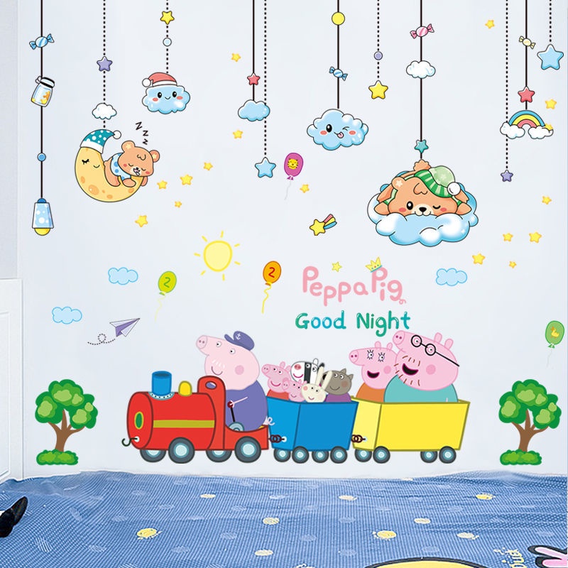Giấy Dán Tường Tự Dính Hình Heo Peppa Pig Hoạt Hình Trang Trí Phòng Ngủ Cho Bé