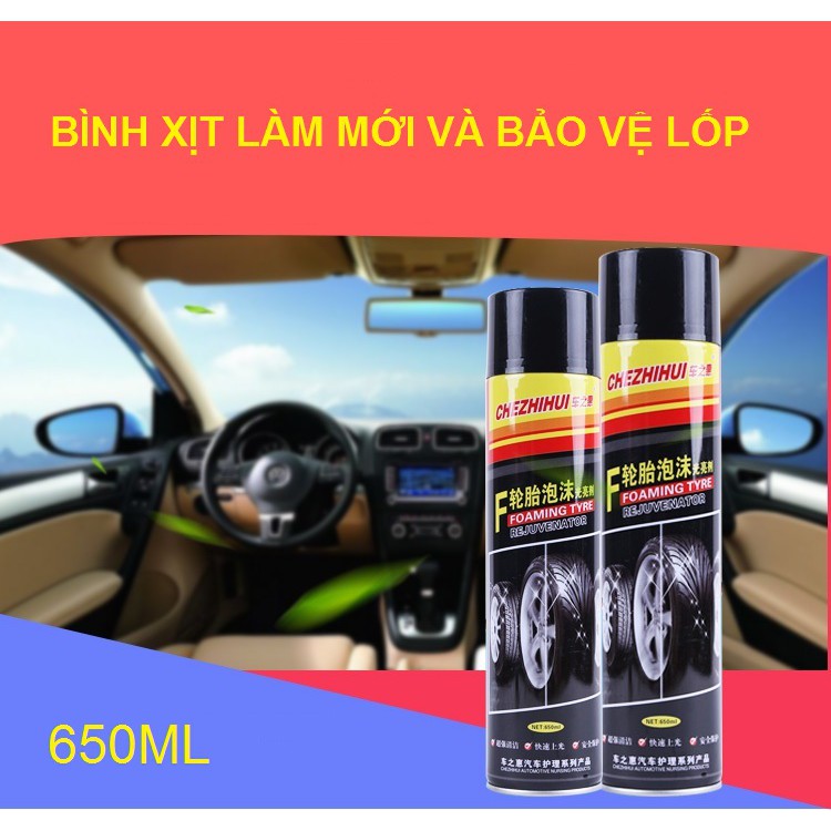 Bình xịt làm mới và bảo vệ lốp thương hiệu CHEZHIHUI - Bình xịt bảo vệ và làm sạch lốp cao cấp 650ml