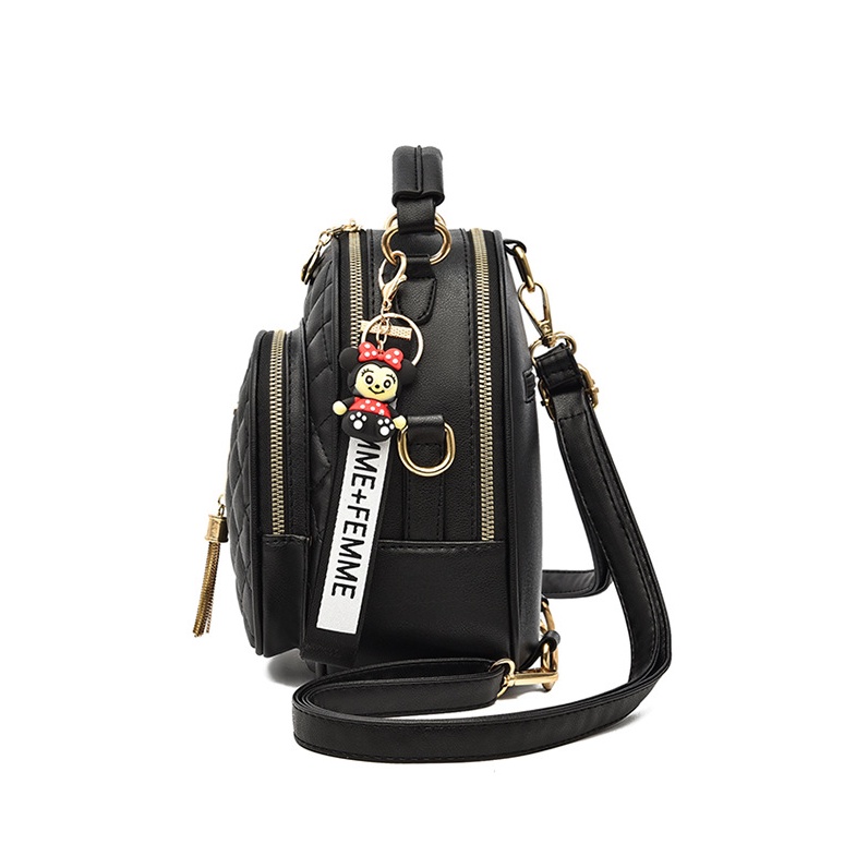 Balo CHUWANGLIN bằng da mini phối tua rua thời trang cho nữ