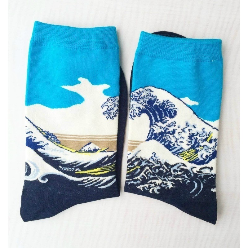 Vớ Cotton Cao Trên Mắt Cá Họa Tiết Tranh Sơn Dầu Dễ Thương