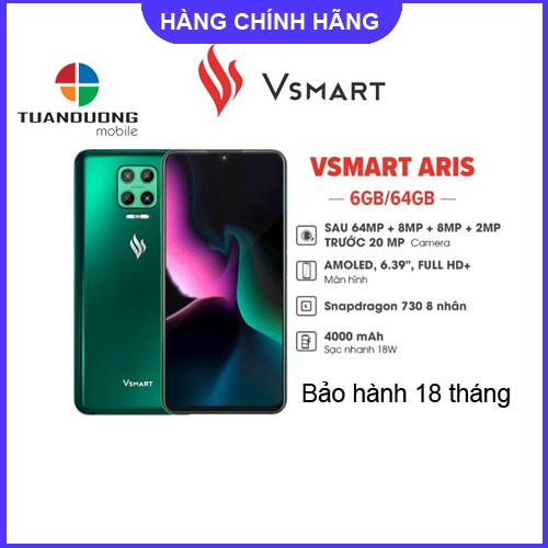 Điện thoại Vsmart Aris 6GB/64GB - Hàng Mới Nguyên Hộp - Bảo Hành Chính Hãng