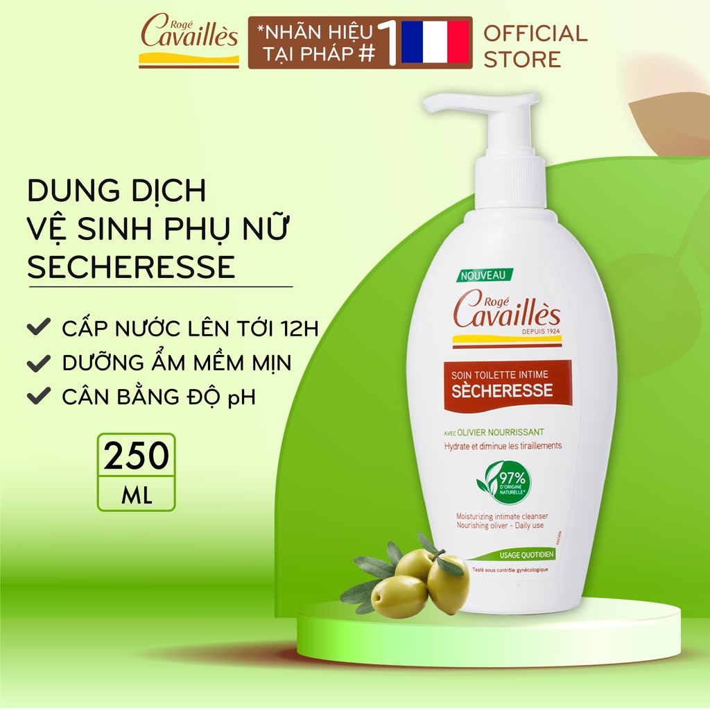 Dung dịch vệ sinh nữ Dưỡng Ẩm Mềm Mịn Roge Cavailles Chiết xuất tinh chất Oliu - Số 1 tại Pháp - 250ml