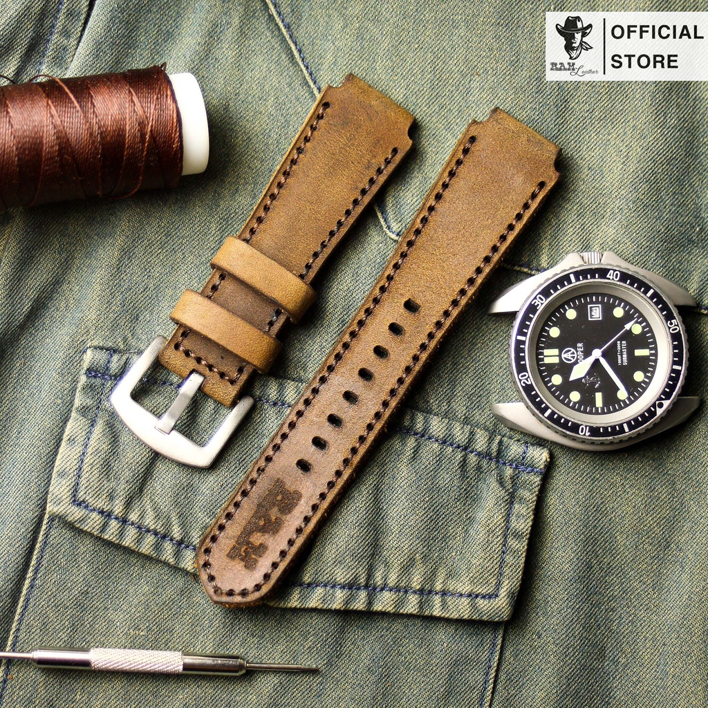 Dây Đồng Hồ Da Thật RAM Leather 1950 Da Sáp Ngựa Điên Cho Casio AE 1200 WHD và đồng hồ dây 18mm  Bền Đẹp