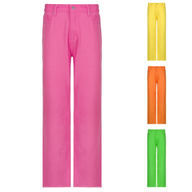 Quần jean lưng cao ống rộng màu sắc vintage dành cho nữ