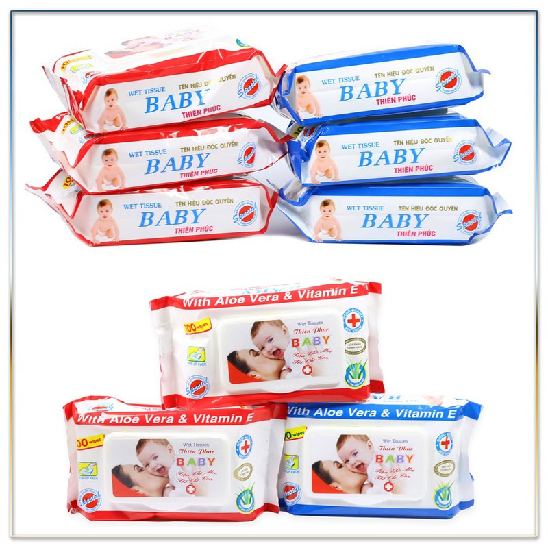 Compo 12 Gói Khăn,Giấy Ướt BaBy Thiên Phúc 100 tờ