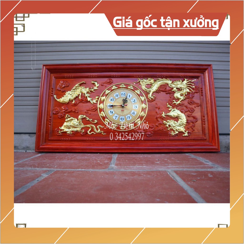 GIÁ GỐC  Tranh đồng hồ tứ linh gỗ hương đỏ nhập dài 81cm rộng 41cm