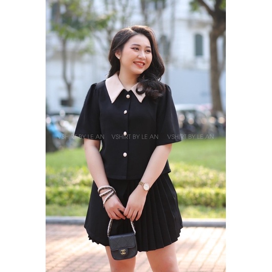 Áo đen suông cổ bẻ
