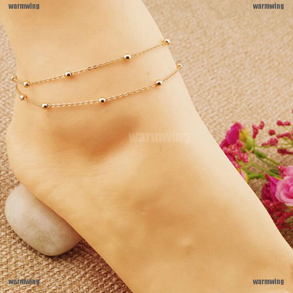 Gold Double Chain Anklet Ankle Bracelet Barefoot Sandal Beach Foot Jewelry