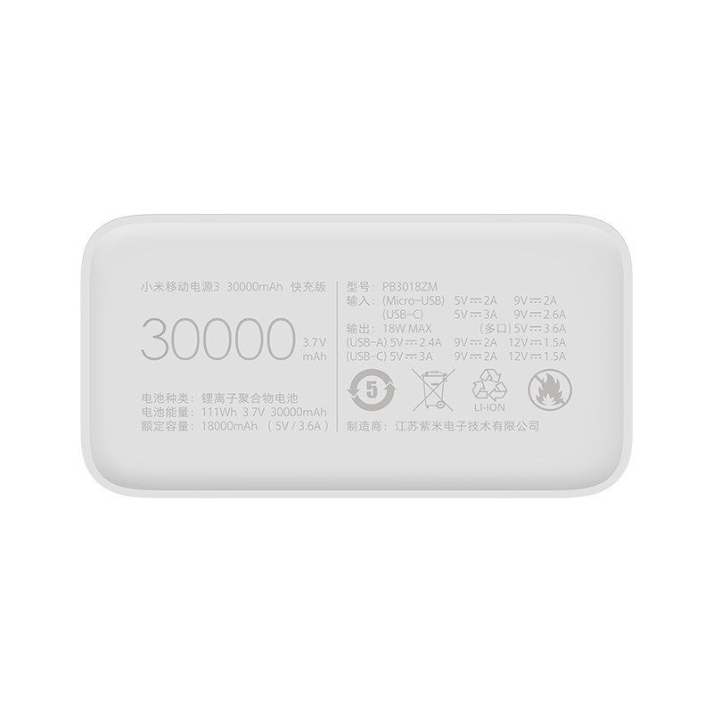 Sạc dự phòng Xiaomi Gen 3 30000mAh Sạc nhanh 18w