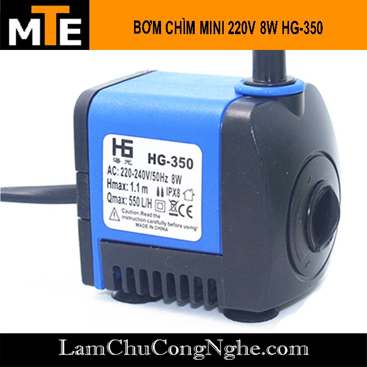 Bơm chìm mini 220V 8W HG-350 bơm tiểu cảnh, bể cá, điều hòa nước