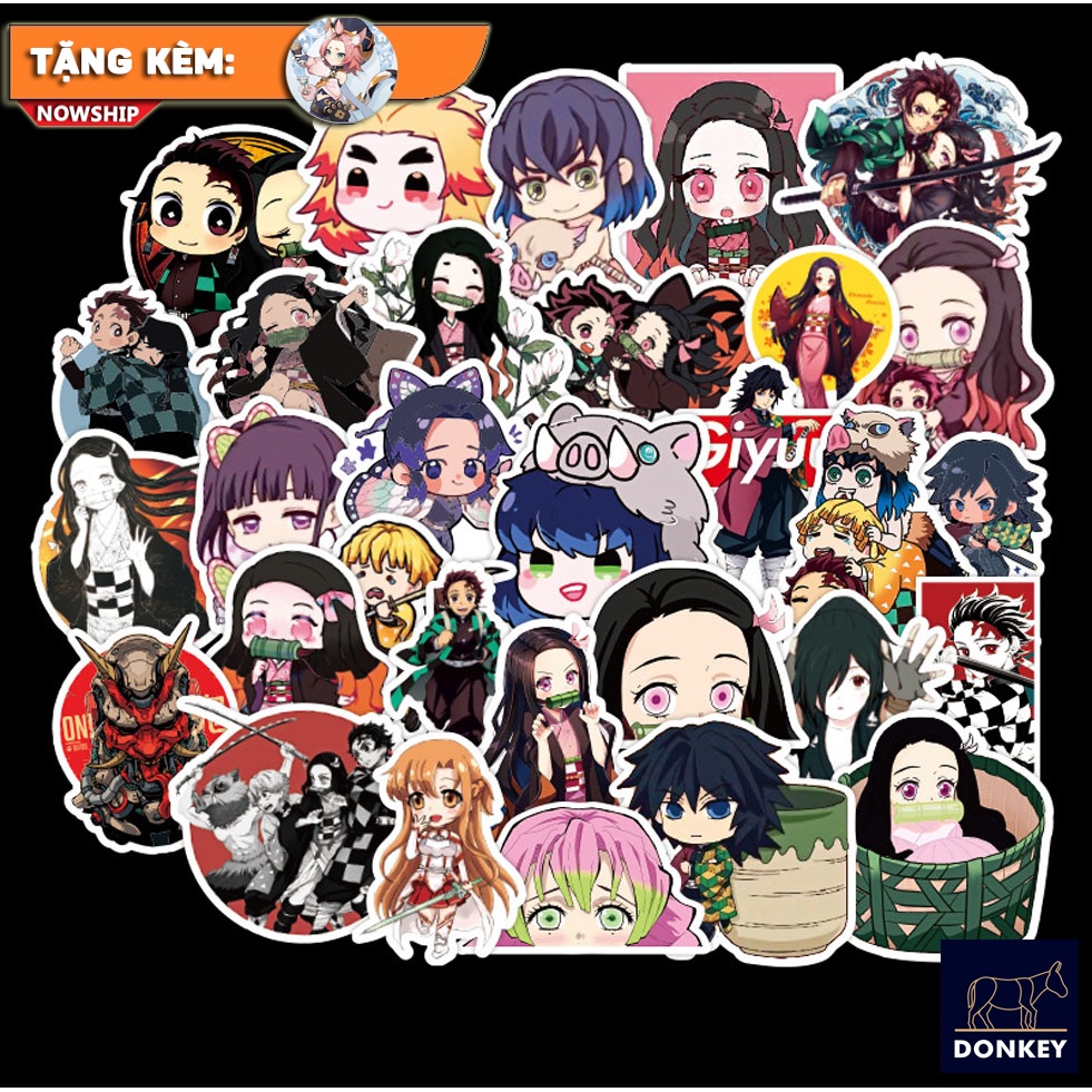 Bộ 100 Tấm Sticker Thanh Gươm Diệt Quỷ Chống Thấm Nước Dán Nón Bảo Hiểm, Vali, Xe, Laptop