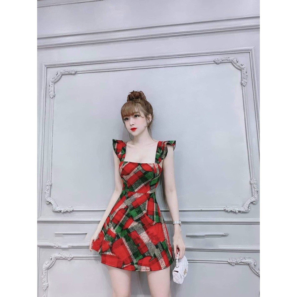 Đầm giữ eo 2 dây bản to bánh bèo phối cổ vuông siêu sang chảnh quý phái dành cho các tình yêu đi tiệc đi dạo phố