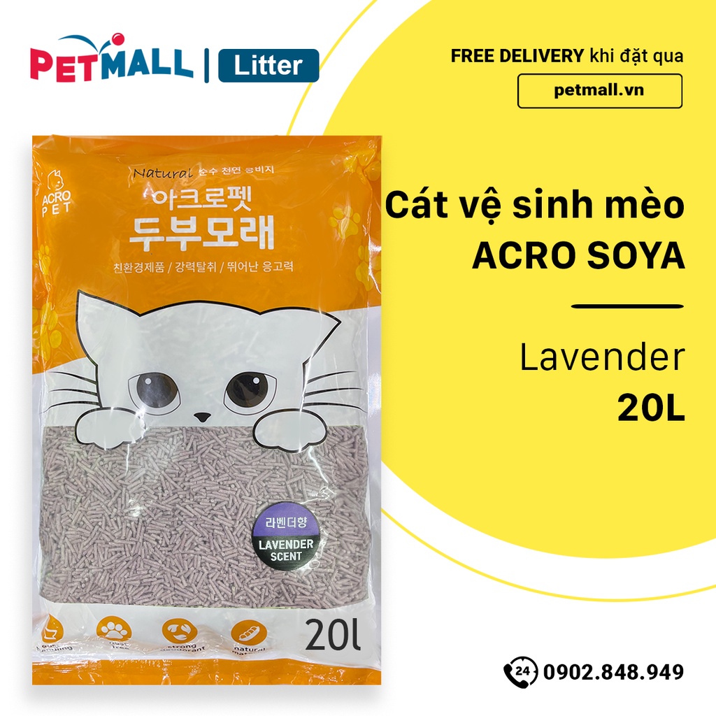 Cát vệ sinh mèo ACRO SOYA 20L - Lavender Petmall - Giống Cature Tofu
