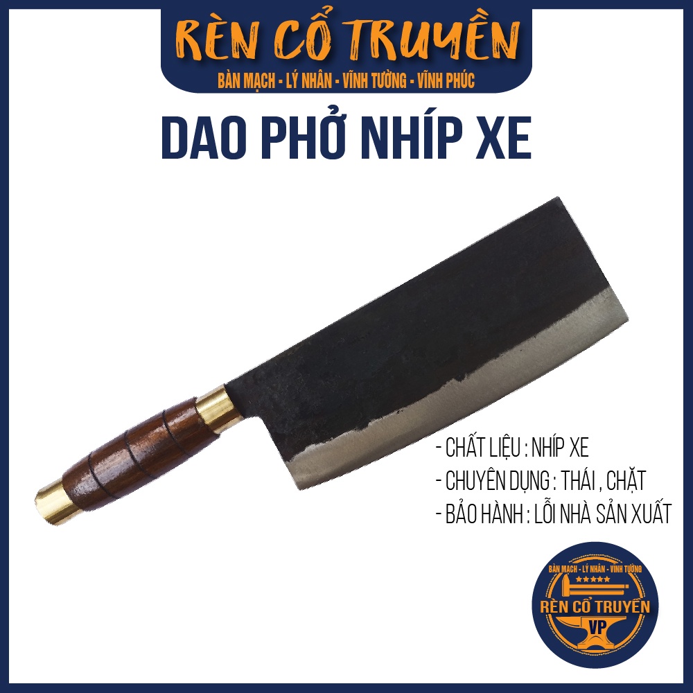 Dao phở - chặt thép nhíp xe ô tô - khâu Inox - cán gỗ chặt xương, chặt gà vịt, thái thịt,...chính hãng Lý Nhân