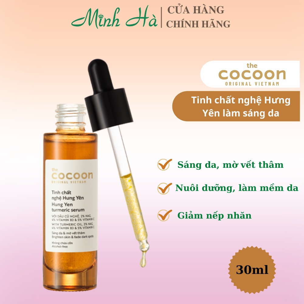 Tinh chất nghệ Hưng Yên Cocoon turmeric serum 30ml không chứa cồn, dưỡng sáng da và mờ vết thâm