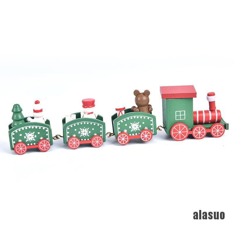 Mô hình tàu lửa bằng gỗ 4 khoang họa tiết giáng sinh trang trí nhà cửa