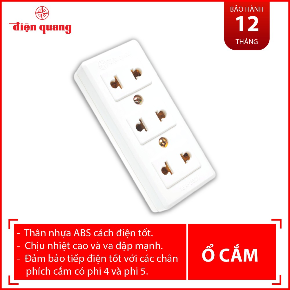 Ổ cắm Điện Quang ĐQ 004A-02 (3 lỗ không dây)