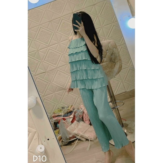 SÉT BỘ NỮ SÁT NÁCH DẬP LY TẦNG QUẦN SUÔNG SANG CHẢNH THỜI TRANG BÁNH BÈO